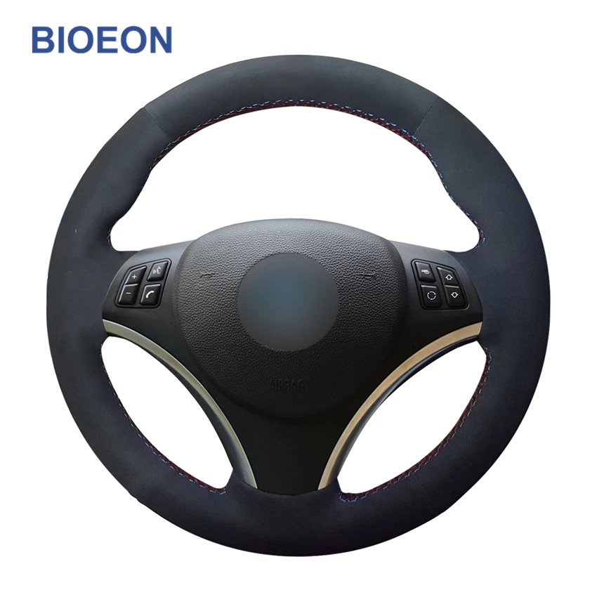 Сшитые вручную черные синтетические замшевые чехлы рулевого колеса автомобиля