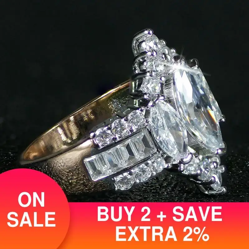 Модные обручальные кольца для женщин с большим фианитом розовое золото серебро