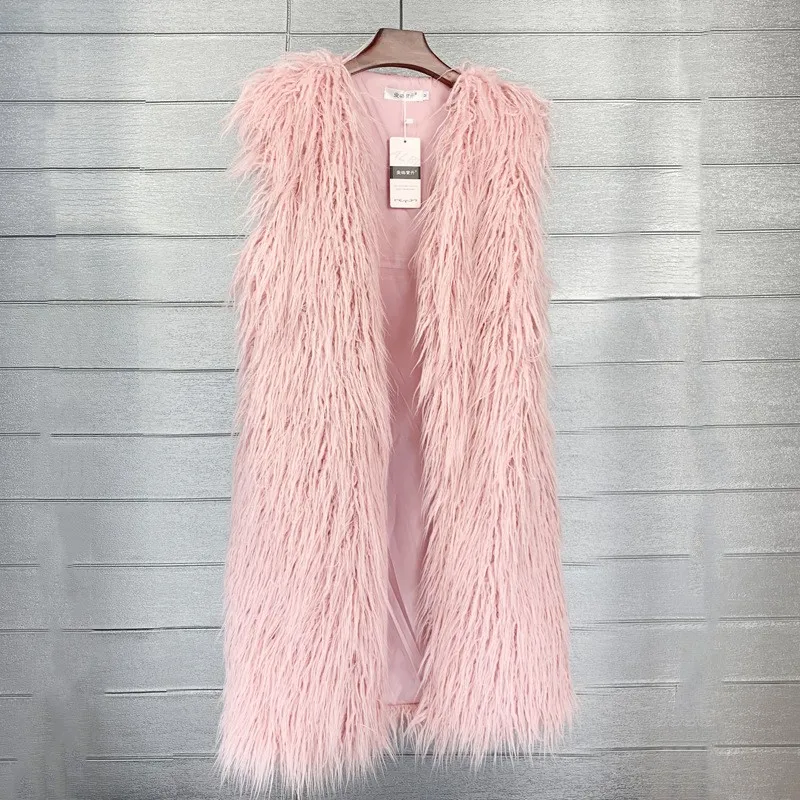 Winter Long Imitation Beach Sheep Wool Fur Vest Warm Female Jacket Stylish Artifical Fleece Loose Casual Ladies Oversize 2xl