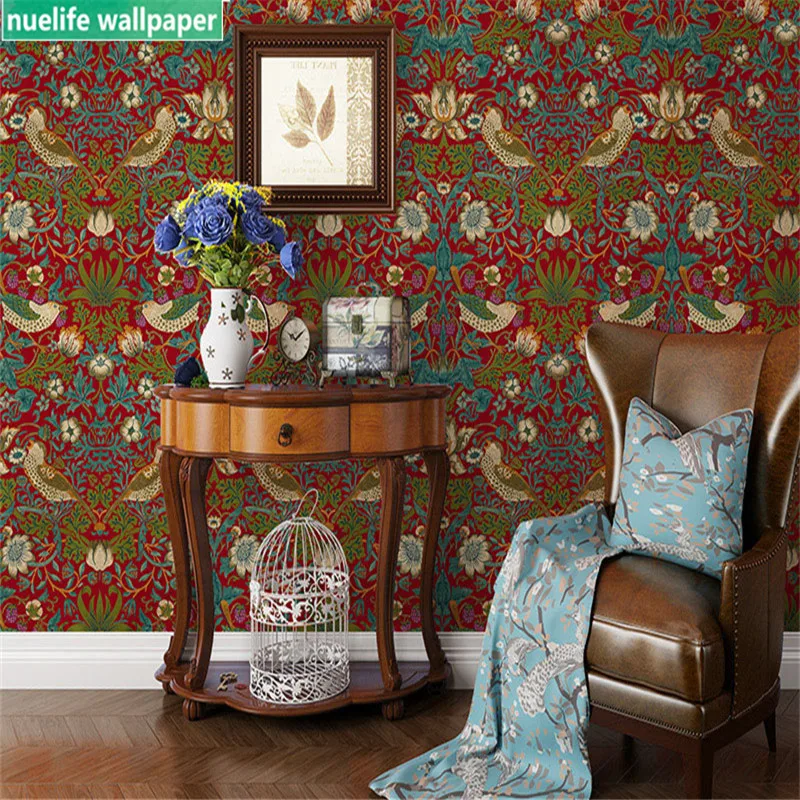 

wallpaper living room bedroomTibetan classical American retro hotel pastoral flowers birds wallpaper background wall wallpaper