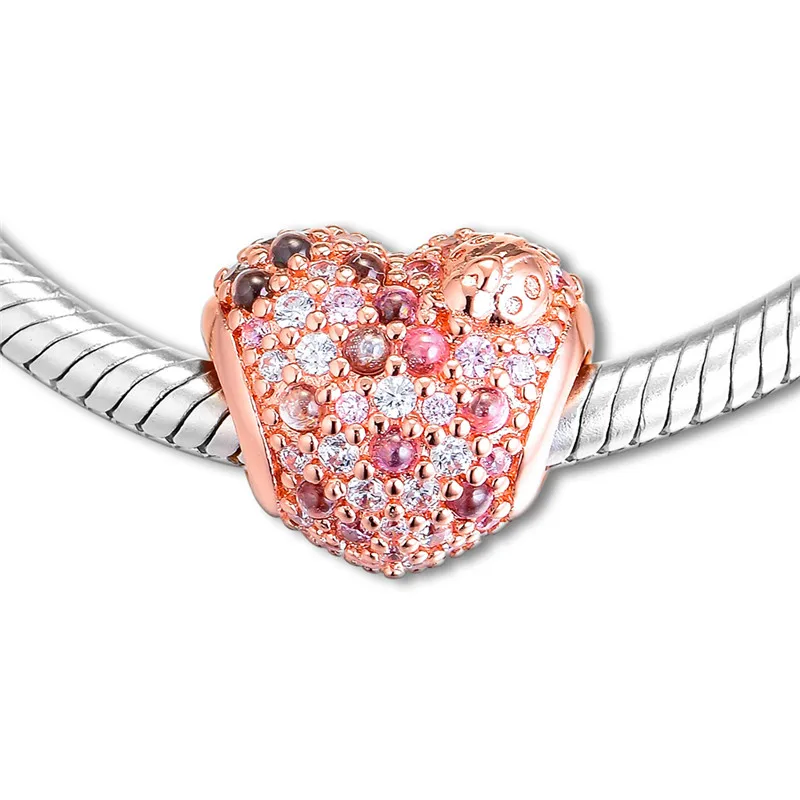

Gleaming Ladybird Heart Beads for Jewelry Making Mixed Color Stones Crystal Rose Golden Charm Beads for Snake Chain Bracelets