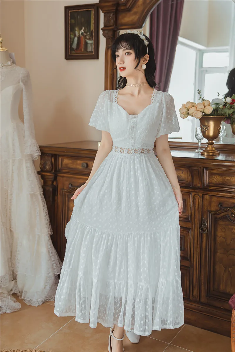 

New scene shooting lace white fairy skirt design feeling French dress party brought temperament show thin dress
