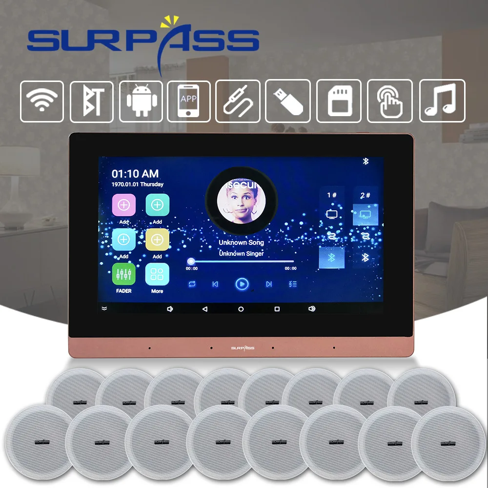 Настенный стереоусилитель звука Bluetooth Wi Fi умный сенсорный экран Android 5 1 аудио