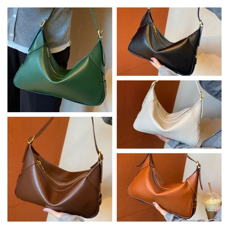 2021 Autumn Winter New Women Single Shoulder Armpit Bag Leather Splicing Solid Color Trend Commuter Tote Bag Large Capacity Bag