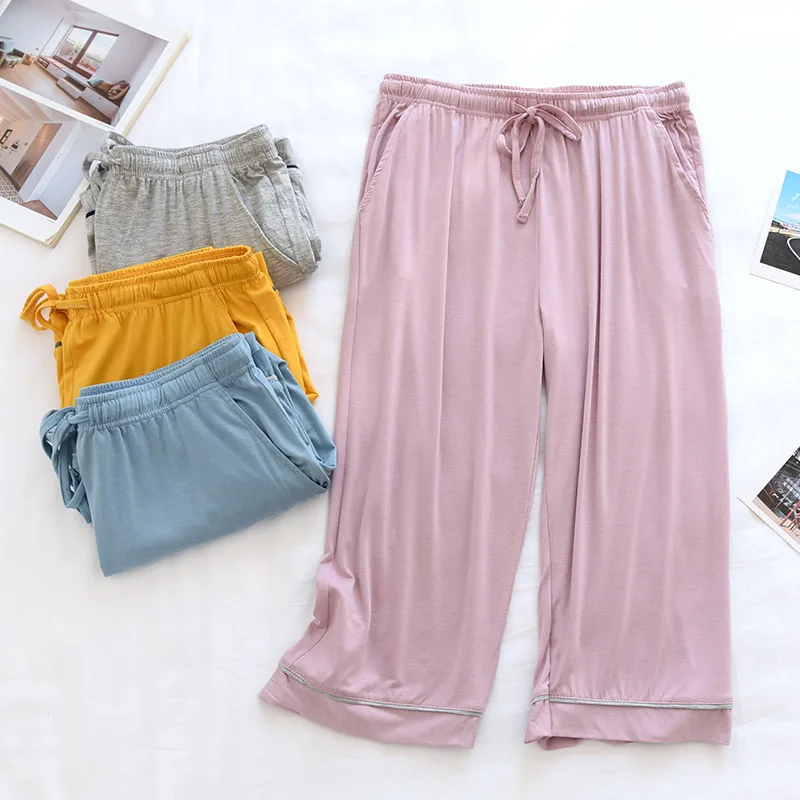 Fdfklak 2021 Summer New Women's Pajama Pants Modal Lounge Wear Thin High Waist Leisure Home Bottoms Calf-Length Pants