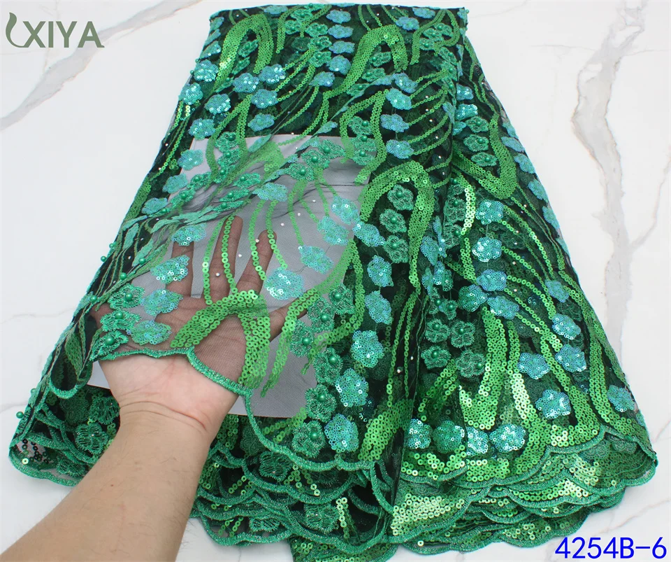 

Green African Sequin Lace Fabric with Beads French Tulle Laces Fabrics for Party Wedding Nigerian Mesh Net Lace APW4254B