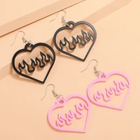 2 pairsset lovely black pink heart fire acrylic earrings for women flame drop dangle earrings pendant fashion jewelry statement