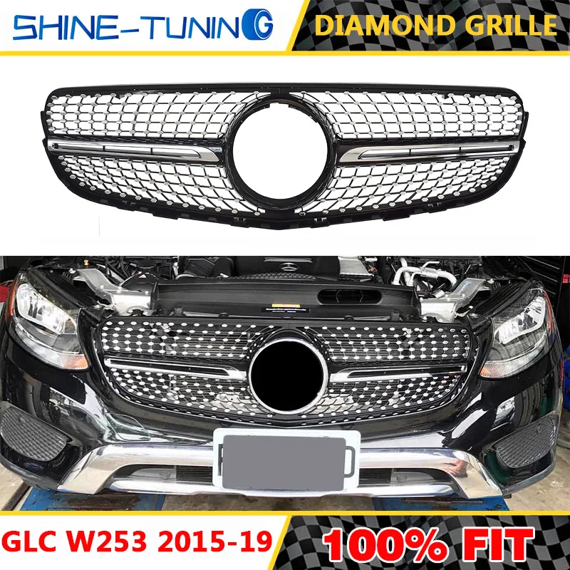 Алмазная решетка подходит для AMG style GLC Class W253 X253 GLC43 GLC200 GLC250 GLC300 GLC450 черная или