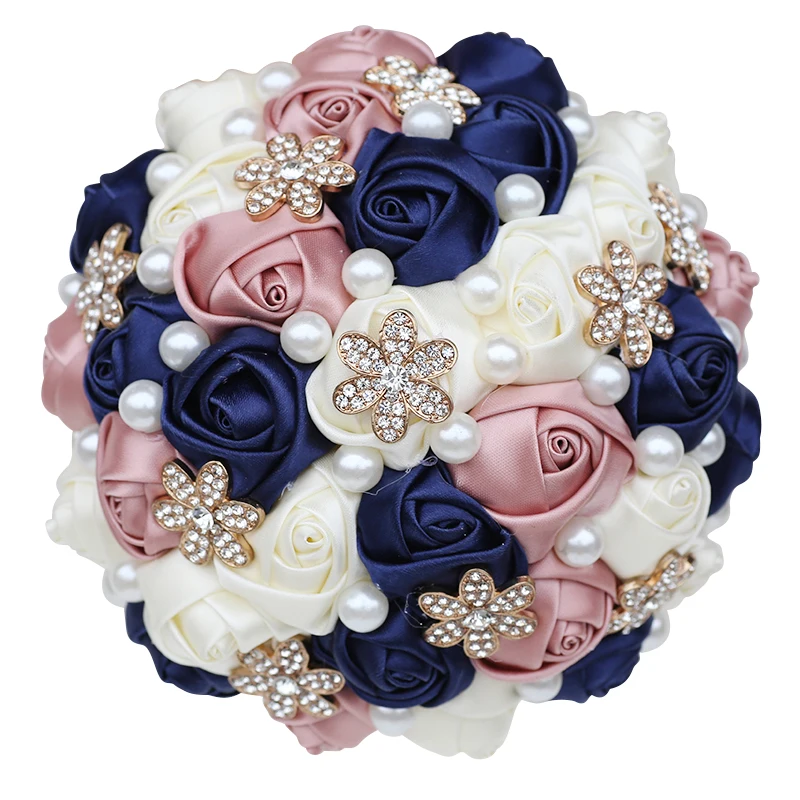 

2021 New Wedding Bouquets for Bride and Bridesmaid Crystal Pearl Ribbon Rose Sister Group DIY Party Wedding Decoration W242