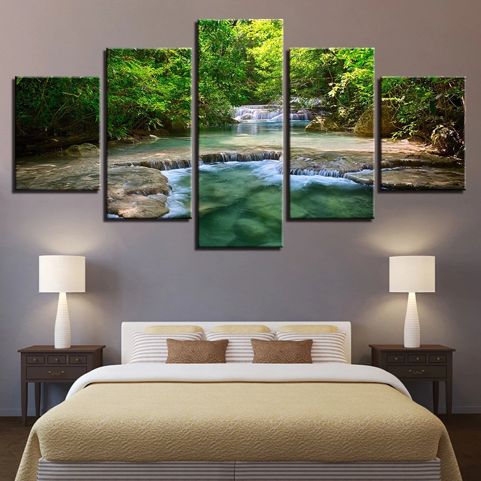 

diamond painting 5 panel Green Forest Trees Lake Flowing Water diamond embroidery full round square drill 5d diy mosaic puzzle ,