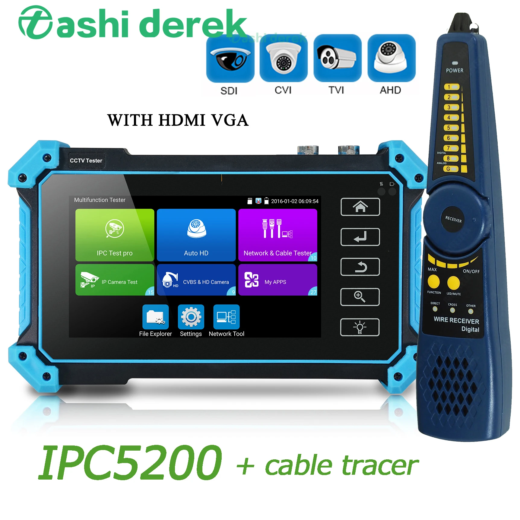 SDI монитор 5 дюймов Камера Тесты er IPC5200 UTP Poe 8mp Cvi Tvi аналоговая камера высокого
