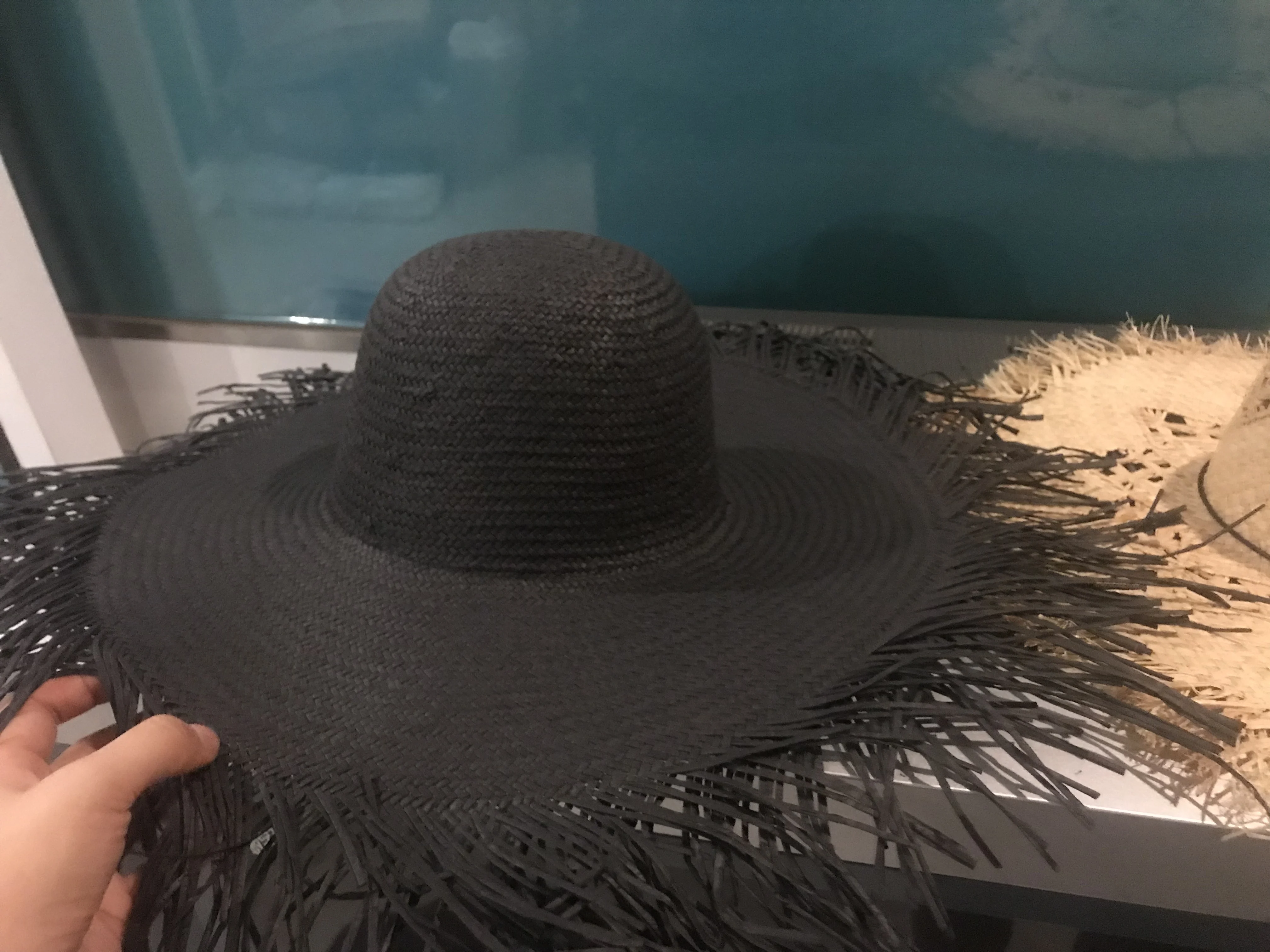 

01902-axi summer handmade paper grass can cut wind brim holiday hat solid lady beach sun cap women leisure hat take photo