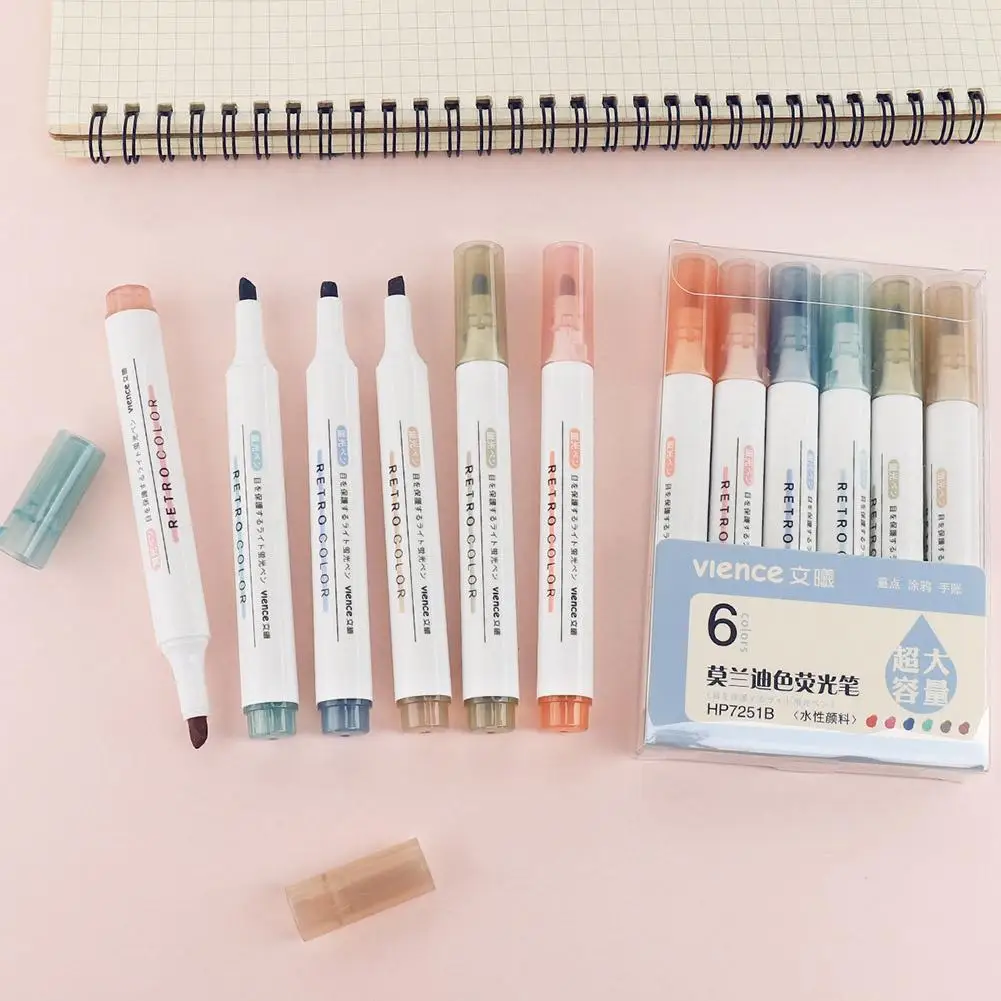 

6 Colors/box Vintage Highlighter Pen Fluorescent Markers Stationery Pens Art Japanese Highlighters Mildliner Marker A7Z9