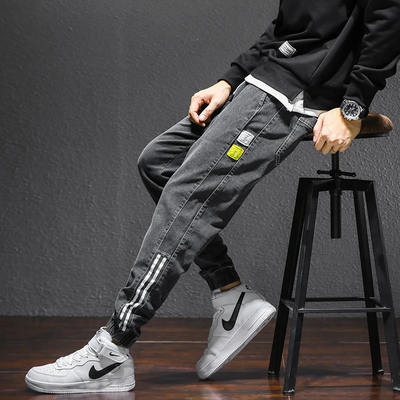 

2021 New Baggy Men's Cargo Jeans Fashion Kpop Clothes Harlan Jeans Streetwear Harajuku Pants Joggers Elastic Waist Jeans Male