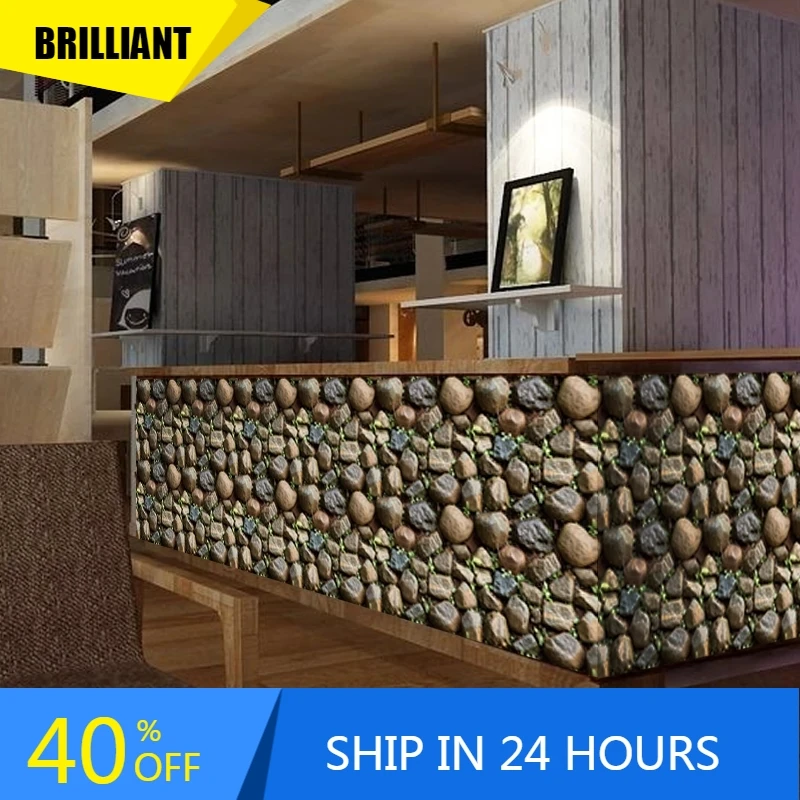 

Vinyl 3D Home Decor Peel and Stick Wallpaper Stone Rustic Effect Self-adhesive WallPaper Kitchen Guest Room Library Wall Sticker