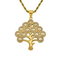 high quality hollow out life tree pendant luxury brand gold color stainless steel chain necklaces for women men choker jewelry