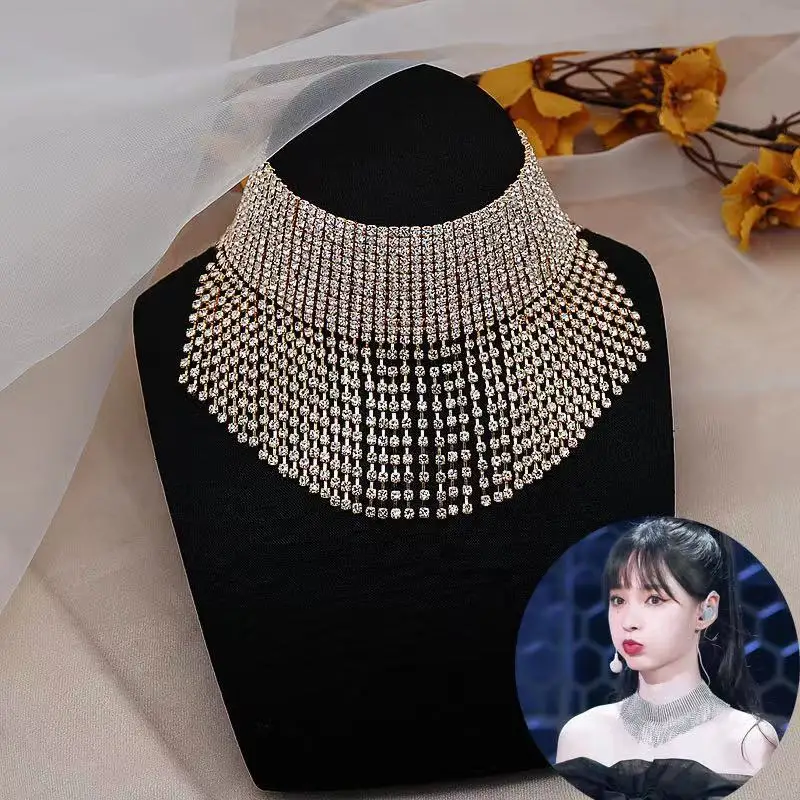 Новый модный стиль для женщин блеск все стразы кисточкой на длинной цепочке ужин