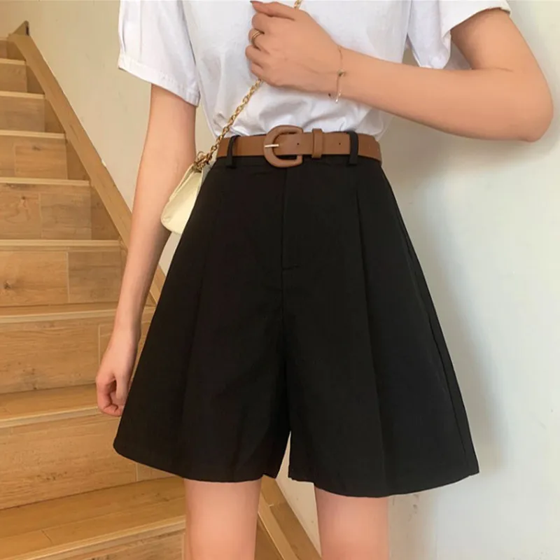 

2020 new black thin pants drape suit pants women summer Korean five-point pants loose straight pants