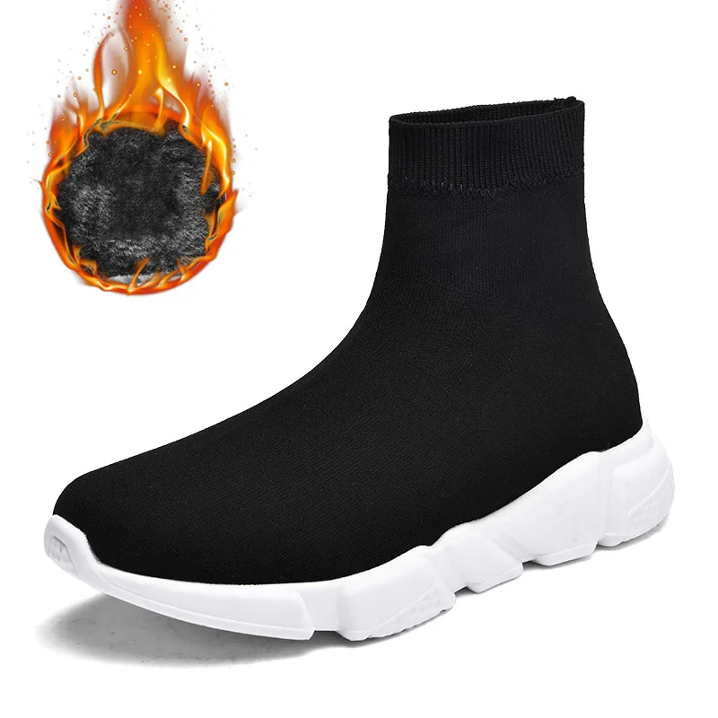 High Top Mens Shoes Sports Sock Shoes Women Socks Sneakers Men Running Shoes Couple Winter Boots Plush Soft Comfortable Trainers