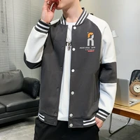 2021 new arrival letter rib sleeve cotton embroidery logo single breasted casual bomber baseball jacket loose cardigan coat