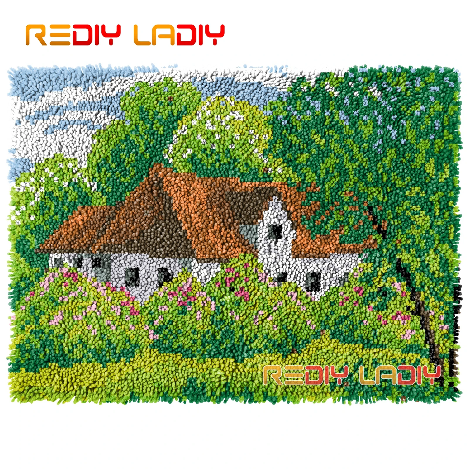 

Latch Hook Rug Quiet Country DIY Carpet Rug Kits Chunky Yarn Needlework Knitted Floor Mat Crocheted Lush Cushion Arts & Crafts