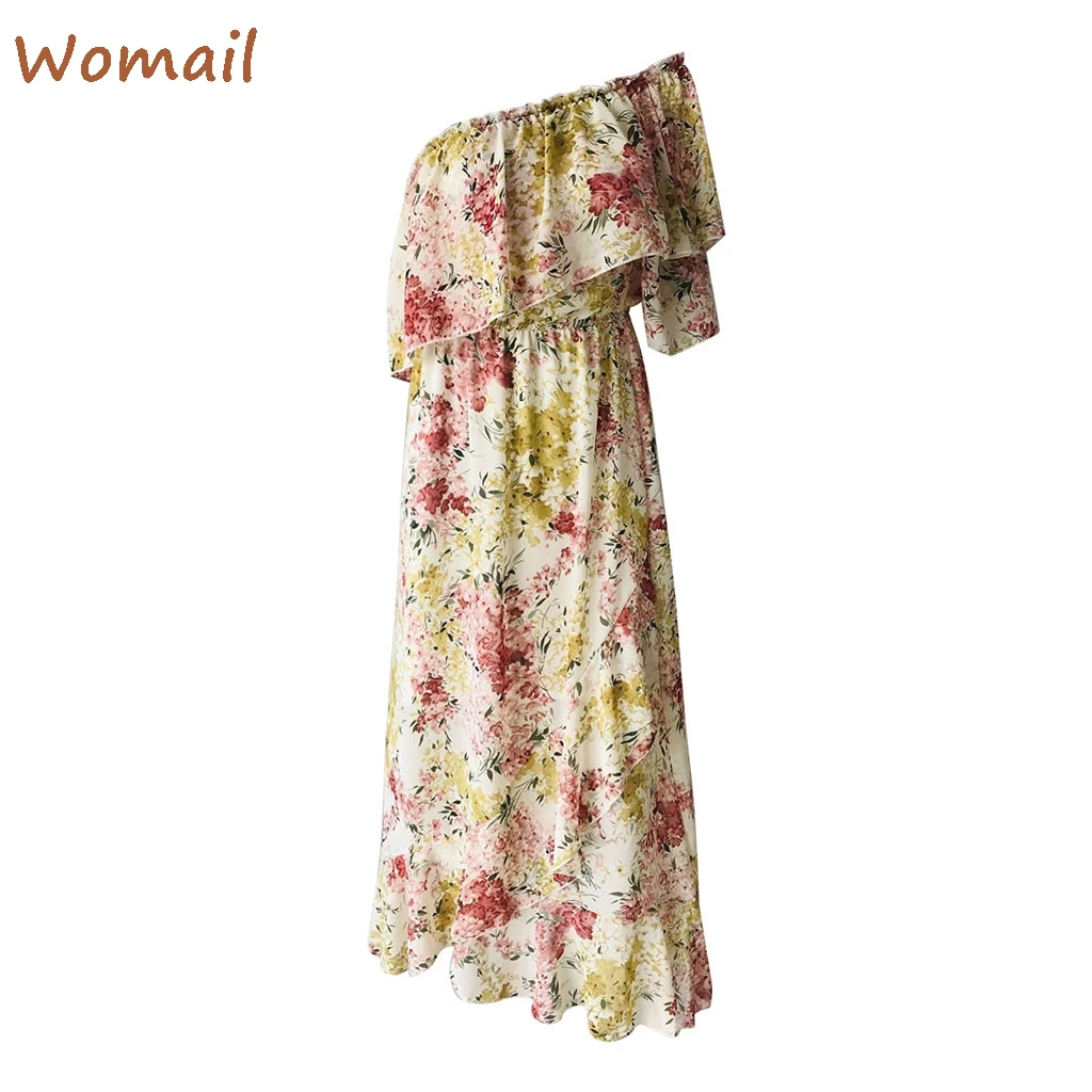 Женское платье с косым воротником женская одежда цветочным принтом в богемном