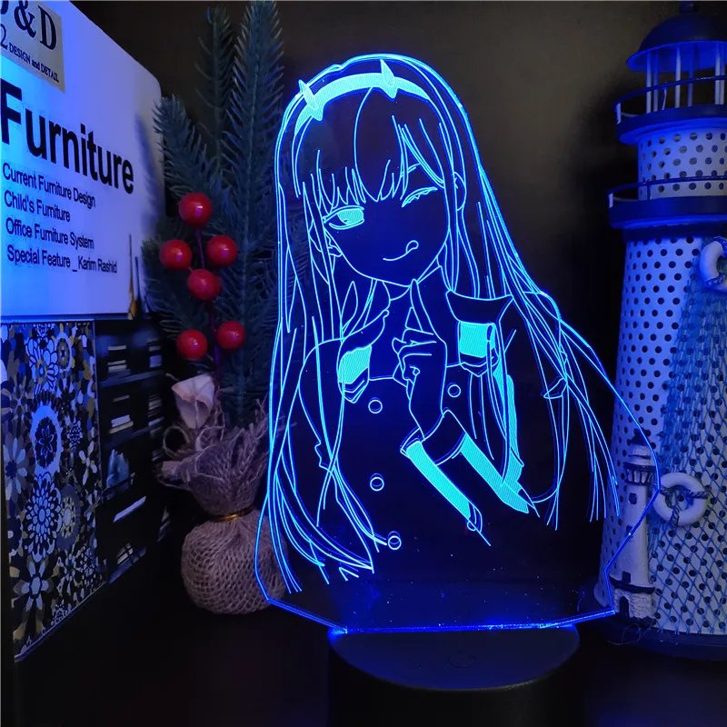 

Anime Zero Two 3D LED Night Light Cartoon USB Illusion Lamp Bedroom Kid Manga Gift Darling In The Franxx Home Luminaria Lampara