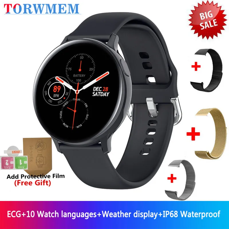 Смарт часы S20 с ЭКГ мужские и женские сенсорным экраном IP68 Водонепроницаемые