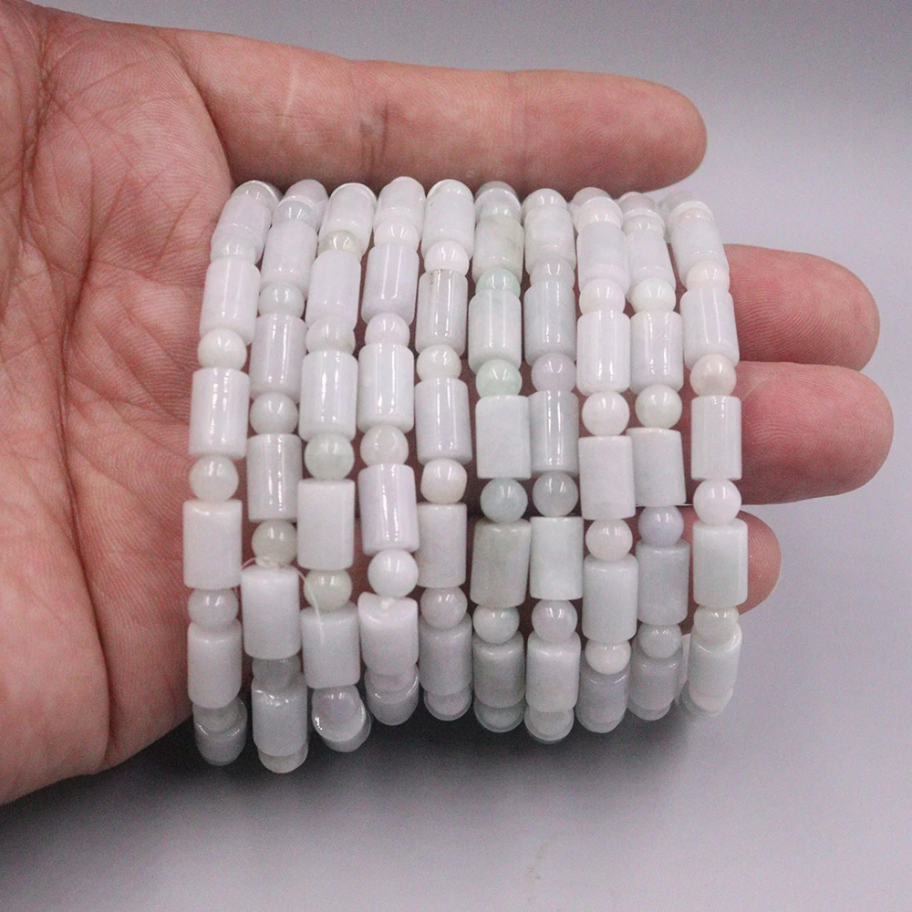 

100% Natural Light Green Jade (Jadeite) Bracelet Lucky 6x8mmW Tube Beads Link Chain Bracelet Best Gift