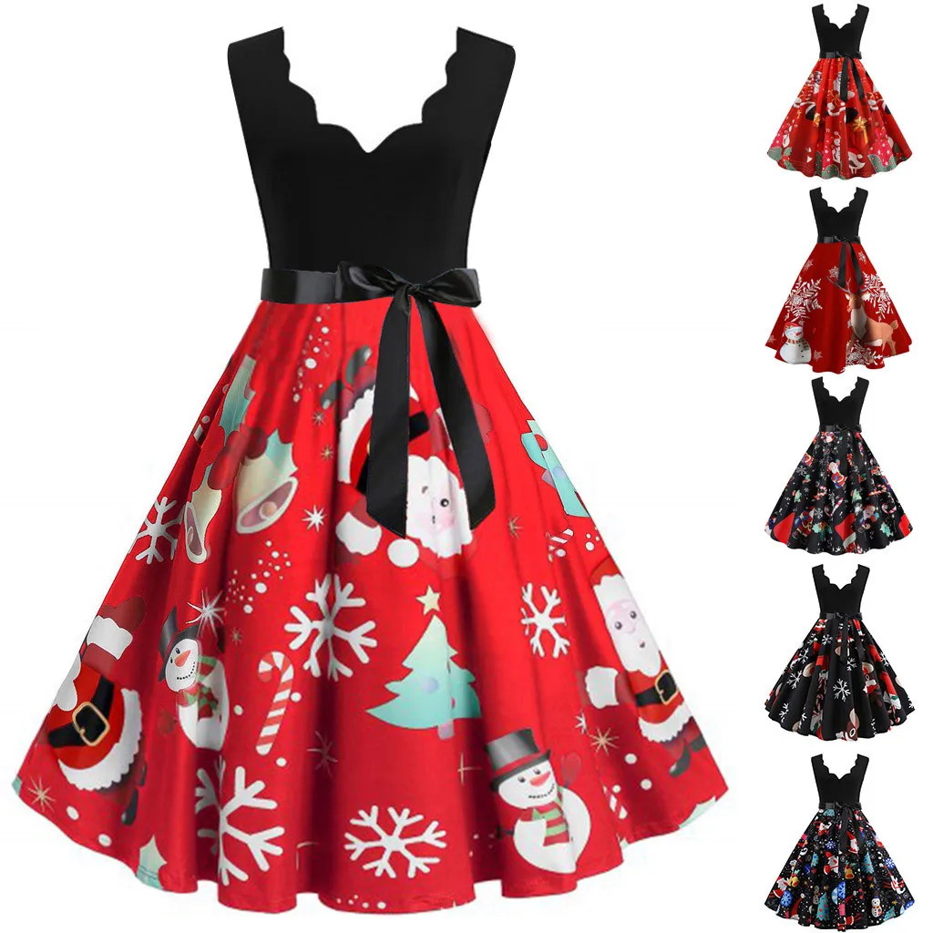 Женское платье с рисунком повседневное рождественское без рукавов вечернее