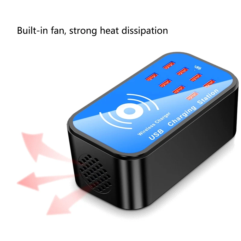 

US/EU/UK Plug Multifunctional 4-in-1 USB Charging Station 10W Wireless Charger