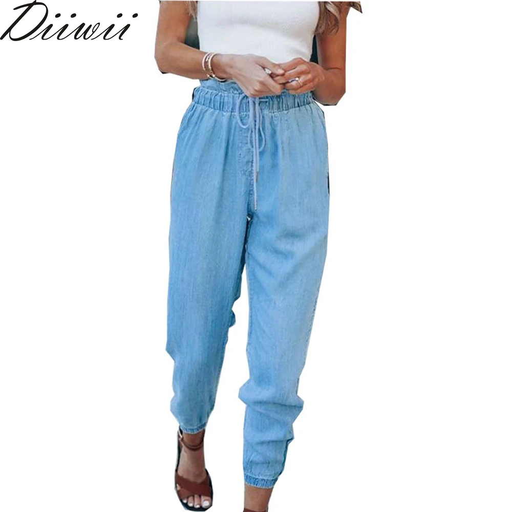 

Diiwii Diiwii Women Lace Up Slim Pants Streetwear High Waist Jeans Trousers Female Loose Denim Pants Stretchy Jeans 2021