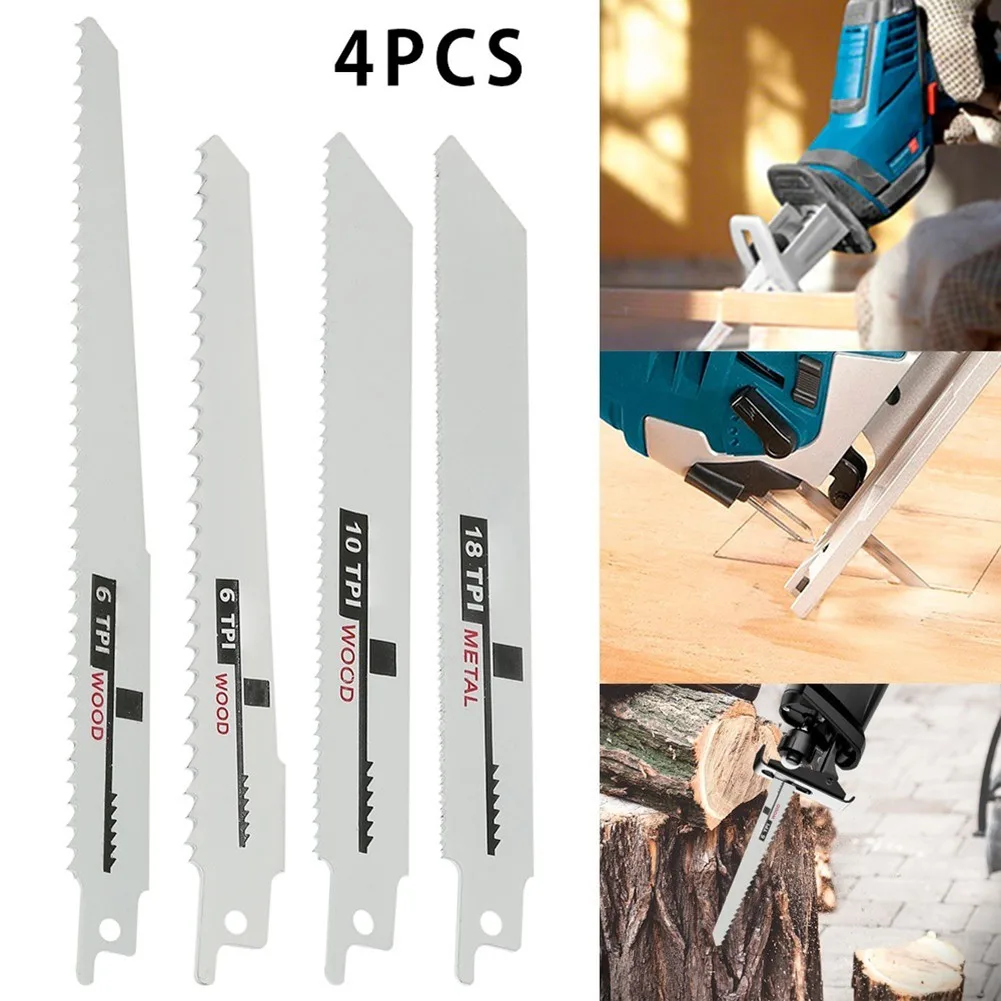 

4 Pcs Reciprocating Saw Blades 6/8 Inch 150/200 MM 6TPI 10TPI 18TPI High Strength For Metal PVC Tube Cutting Saw Blade