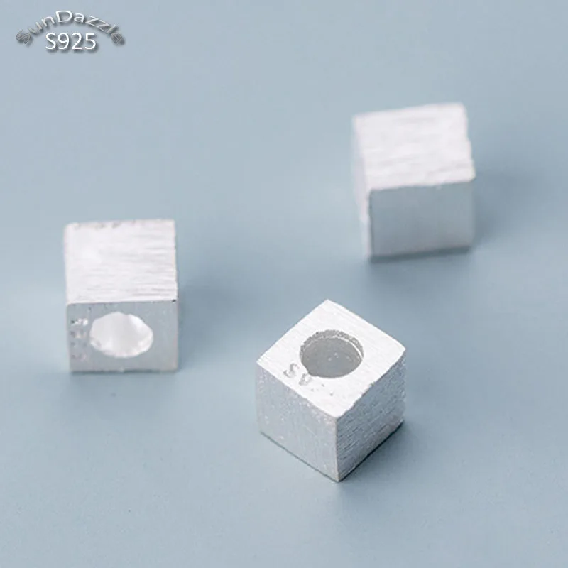 

Genuine Real Pure Solid 925 Sterling Silver Beads Square Spacer Beads Loose Bead DIY Bracelet Necklace Jewelry Making 5mm
