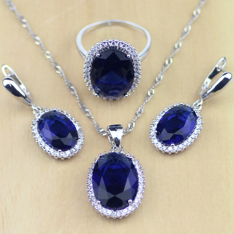 Ювелирные изделия из стерлингового серебра 925 пробы с синим фианитом Белый CZ