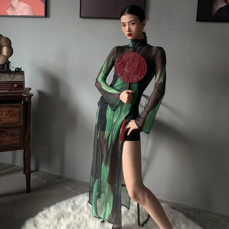 Женское классическое танцевальное платье-Ципао Цветочное платье дизайнерская