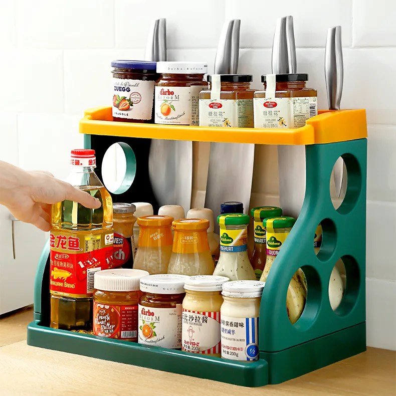 

Кухонная полка для хранения, Настольный стеллаж для специй, Многофункциональный кухонный многоуровневый Органайзер из полипропилена без о...