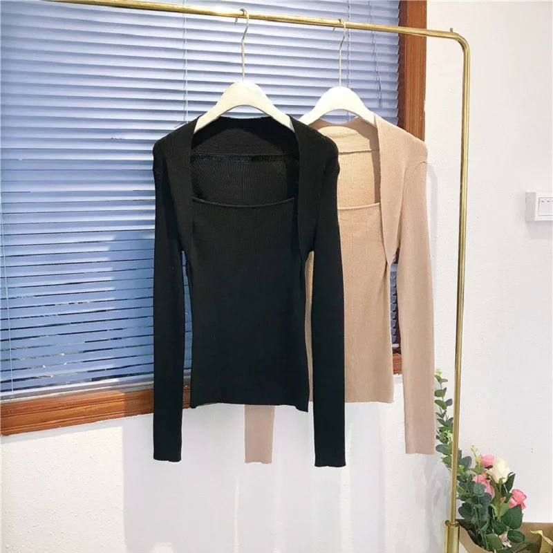 

Elegant woman knitwear long sleeve autumn casual cotton knitted sweater women thin ZA fashion korean style pullover vintage