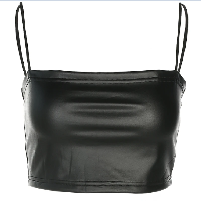 

New Women's Sexy Tank Club PU Leather Tube Tops Camisole Solid Sleeveless Hot Sell Crop Solid Black Cool Girl Leather Camisole