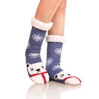 1pair christmas stockings women 12 style with snowman santa elk bear printing xmas fox bear socks cute winter non slipping socks