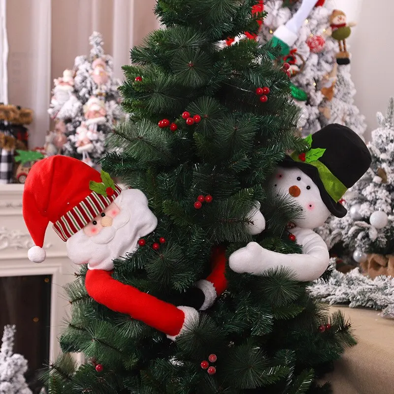 

50cm Santa Claus Hugs The Tree Doll Snowman Christmas Tree Ornament Festive Decoration Atmosphere Cloth Xmas Cute Pendant Decor