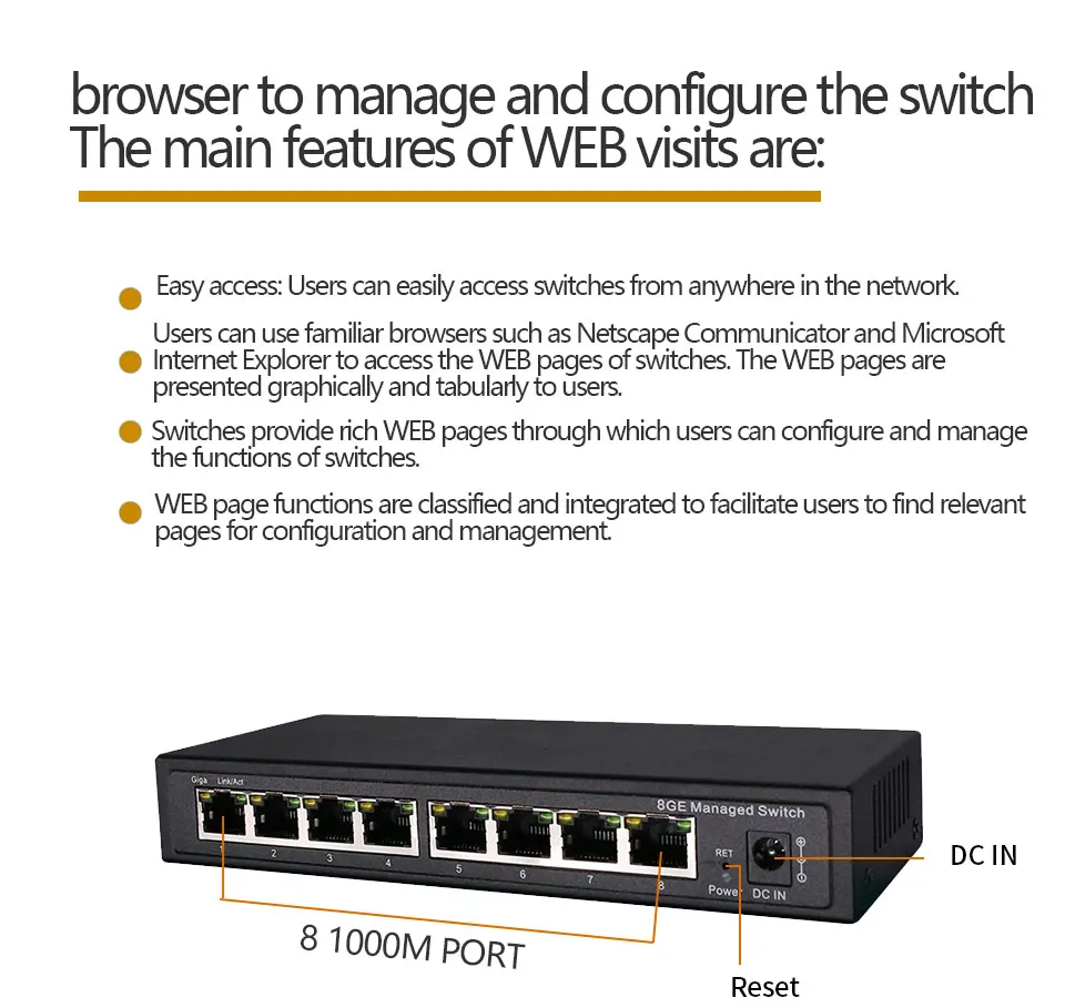 8 Порты и разъёмы гигабитный управляемый коммутатор управляемый Ethernet-коммутатор с 8 Порты и разъёмы 10/100/1000 м VLAN