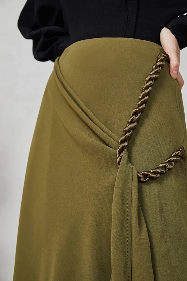 Женская Асимметричная Юбка миди длинная трапециевидная юбка с плетеным узелком