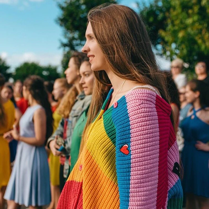 CHRLEISURE Новая женская модная одежда трикотажное милое Радужное цветное свободное