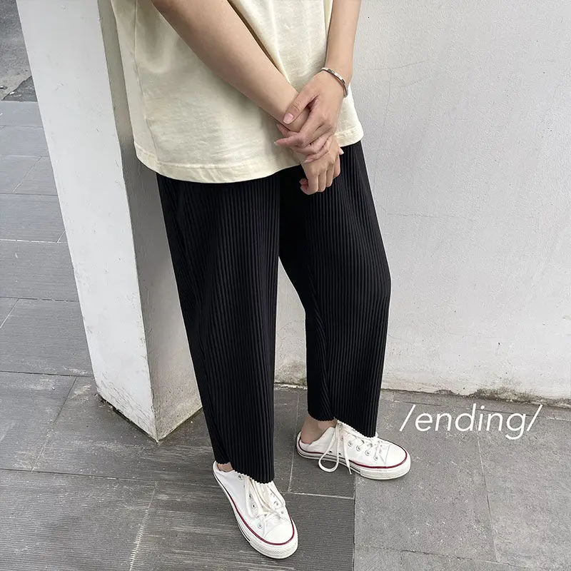 Брюки мужские Плиссированные модные повседневные Прямые Штаны с эластичным