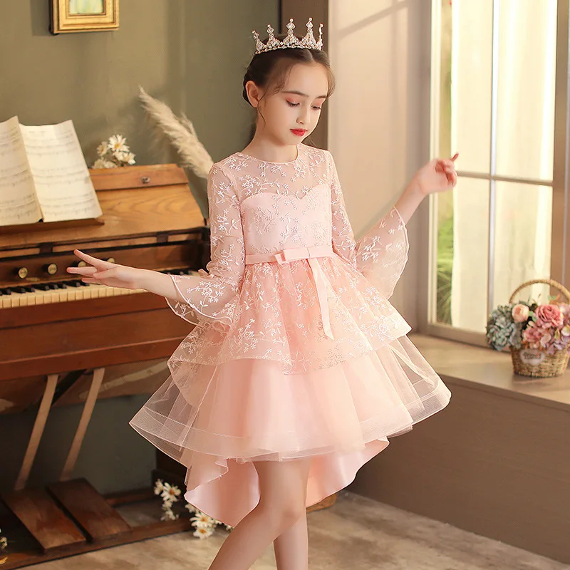 Flower lace long sleeve summer dress new elegant girls mesh embroidered upscale wedding Girl clothes | Детская одежда и обувь