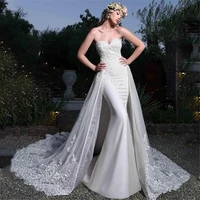 macdugal light luxury mermaid lace applique sleeveless wedding dress detachable tail two in one custom tube top