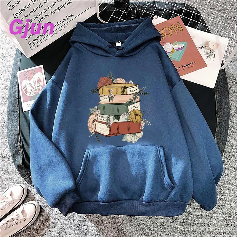 

Floral Books Hoodie Vintage Women Hooded Sweatshirt Winter Harajuku Oversize Ladies Gothic Loose Sweatshirt Streetwear Hoodies