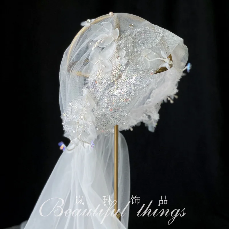 

Korean style super beauty bridal veil fairy flower simple travel shot wedding long veil bridal hair accessories wedding veil
