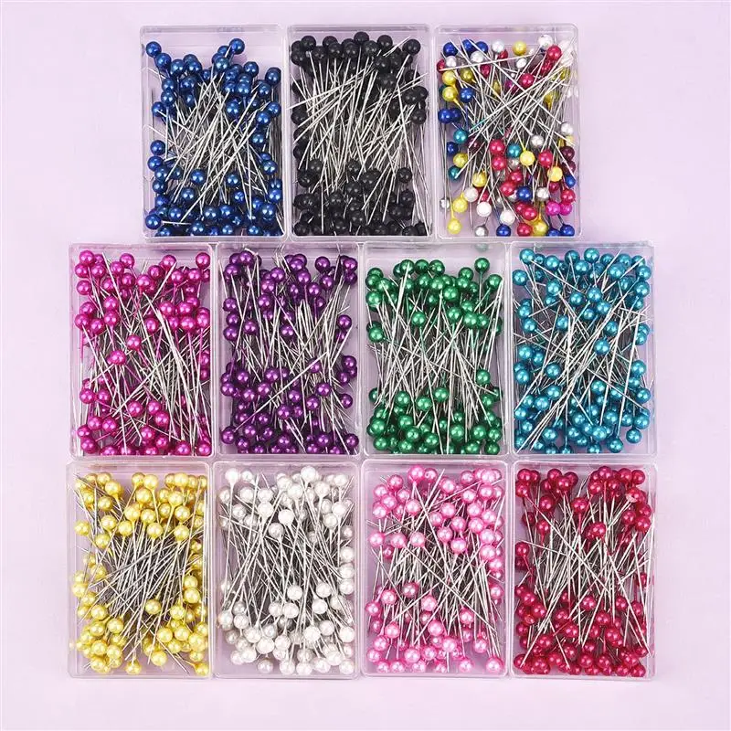 

100Pcs/Box 38cm Colorful Round Pearl Head Needles Stitch Straight Push Sewing Pins For Dressmaking DIY Sewing Tools Positioning